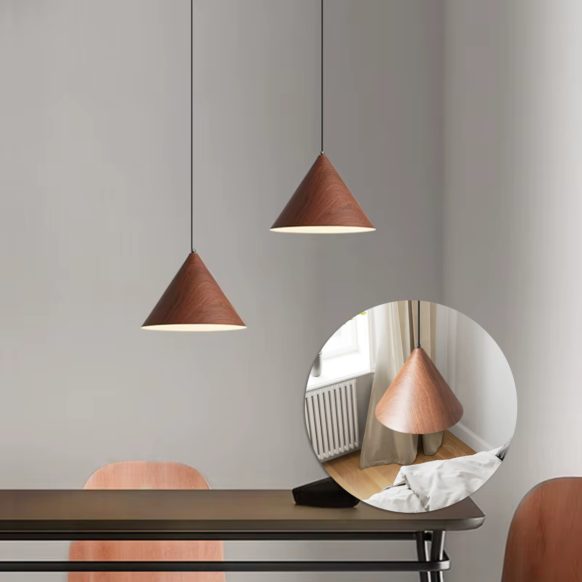 LUMINARIA PENDENTE CONE IMBUIA 30CM GOOD - Imagem 2