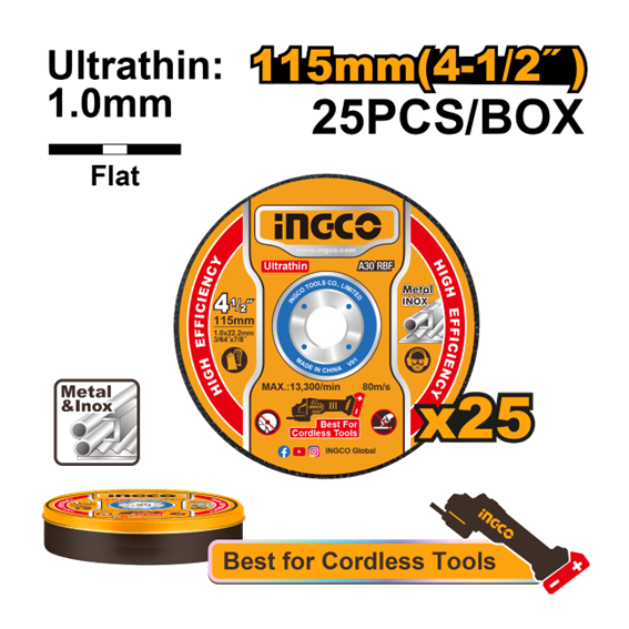 DISCO DE CORTE METAL 115X1.0X22.2MM MCD1101 INGCO