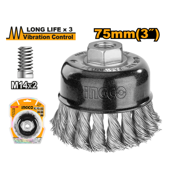 ESCOVA DE AÇO CIRCULAR COPO 3'' TOR M14 WB20755 INGCO