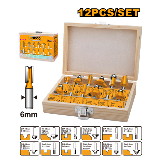 FRESA TUPIA 12PEÇAS 6MM AKRT1201 INGCO