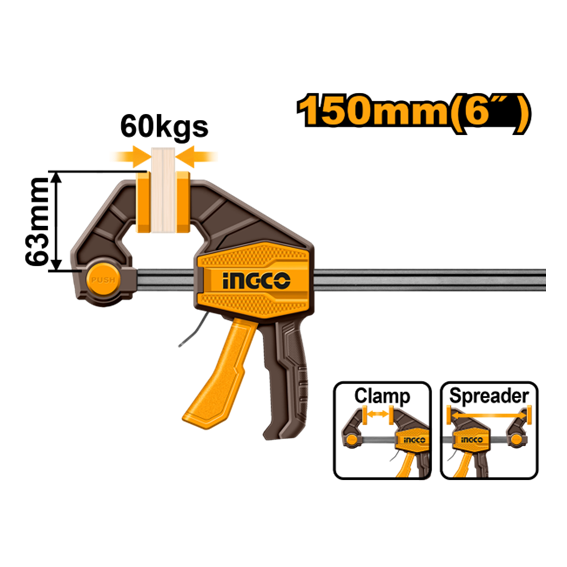 GRAMPO SARGENTO APERTO RÁPIDO 63X150MM HQBC01601 INGCO