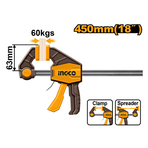 GRAMPO SARGENTO APERTO RÁPIDO 63X450MM HQBC01603 INGCO