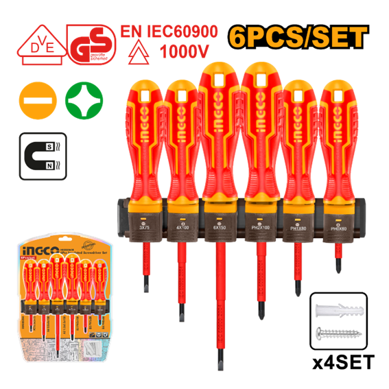 JOGO CHAVE FENDA/PHILIPS ISO 6PEÇAS HKISD0608 INGCO