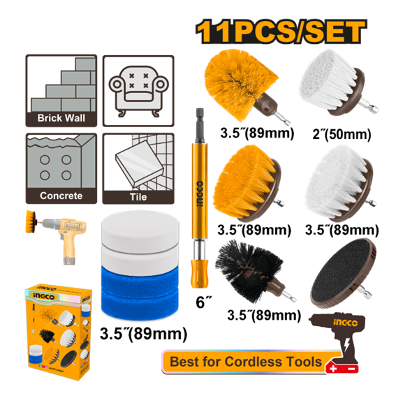 JOGO ESCOVAS DE LIMPEZA HASTE 1/4'' COM11PEÇAS WCB1101 INGCO