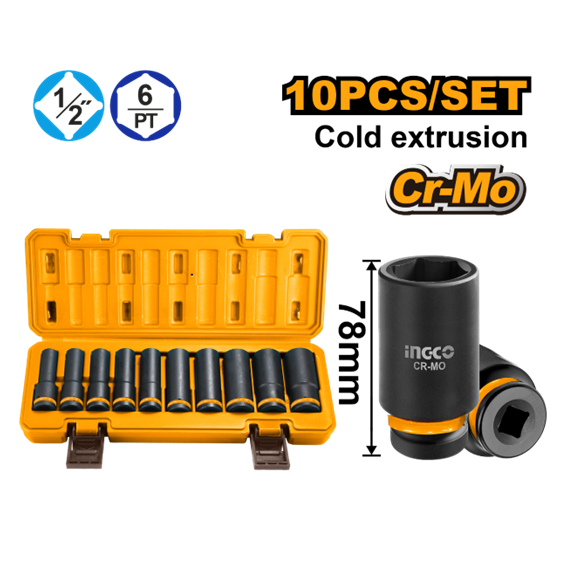 JOGO SOQUETE IMPAC 1/2'' 10PEÇAS HKISSD12102L