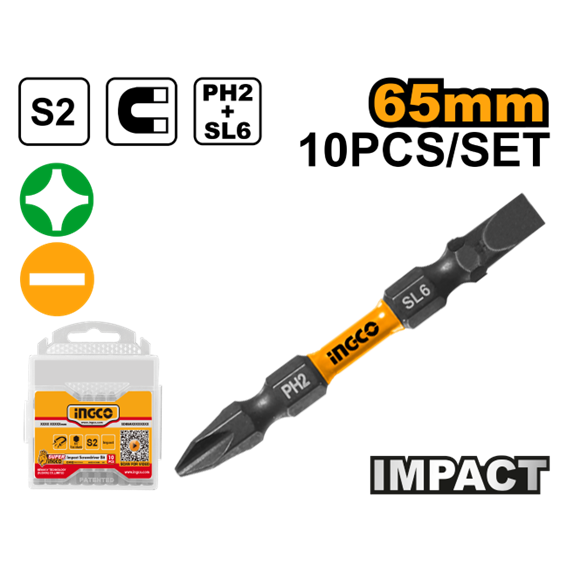 BITS IMPACTO PH2 65MM 10PEÇAS SDBIM21HL133 INGCO