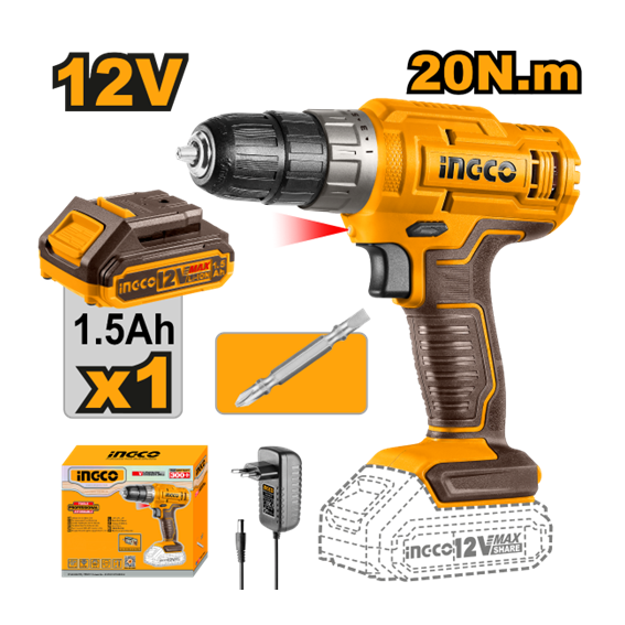 PARAFUSADEIRA 3/8'' 12V UCDLI1218-9 INGCO