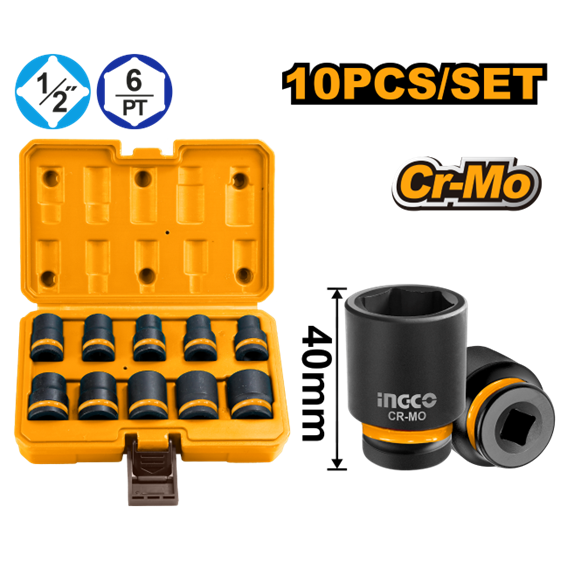 SOQUETE MAGNÉTICO 10PEÇAS 1/2'' HKISSD12101 INGCO