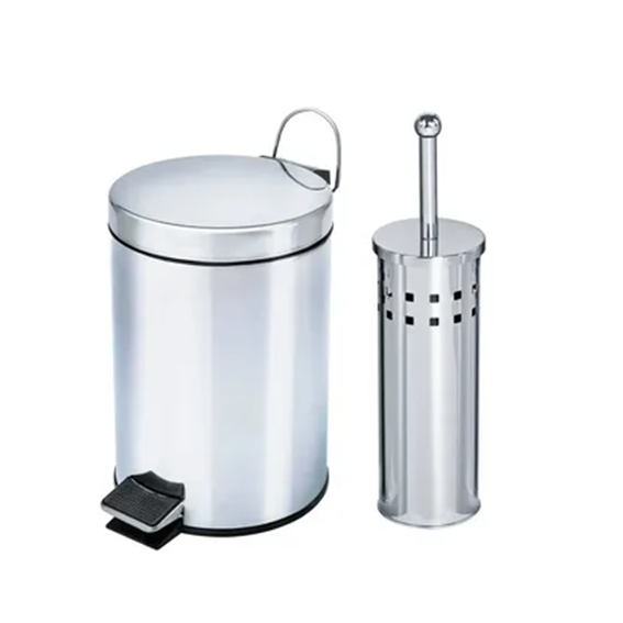 KIT LIXEIRA INOX 5L E ESCOVA PARA LIMPEZA SANITÁRIA INOX GOOD