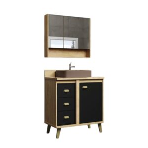 ARMÁRIO KIT AREZZO MEL/PRETO 80CM BERTAZOLI