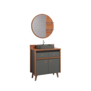 ARMÁRIO KIT CREMONA CINAMONO/CHUMBO 80CM BERTAZOLI