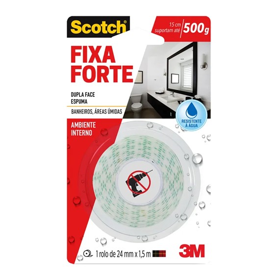 FITA DUPLA FACE FIXA FORTE BANHEIRO 24MMX1.5M 3M