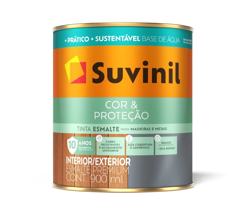 TINTA ESMALTE A BASE DE ÁGUA COR E PROTEÇÃO BRILHANTE BRANCO 0.9L SUVINIL
