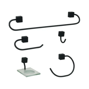 KIT PARA BANHEIRO CLASS 5 PEÇAS QUADRADO PRETO STEEL