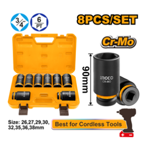 JOGO SOQUETE IMPACTO 3/4" 8PC HKISSD34082L INGCO