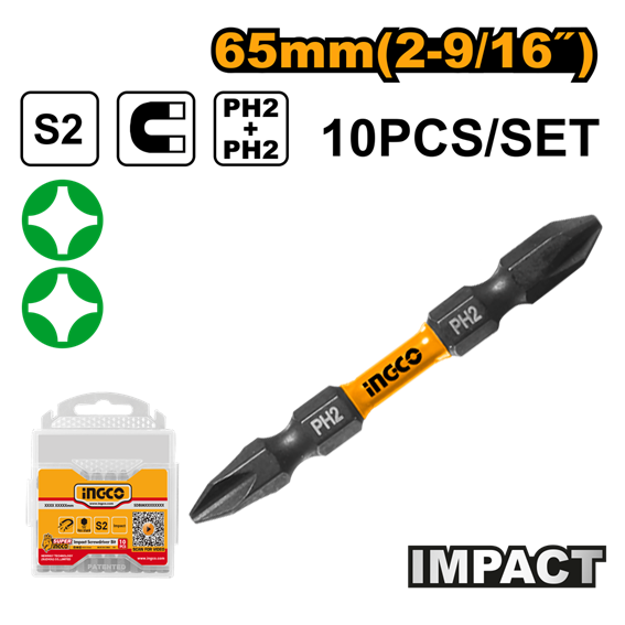 JOGO BITS IMPACTO 10PC PH2+PH2 65MM SDBIM21PCH233